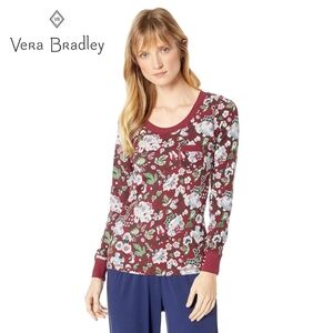 Vera Bradley▪️Bordeaux Blooms Henley Pajama Cotton Blend Long Sleeve Top